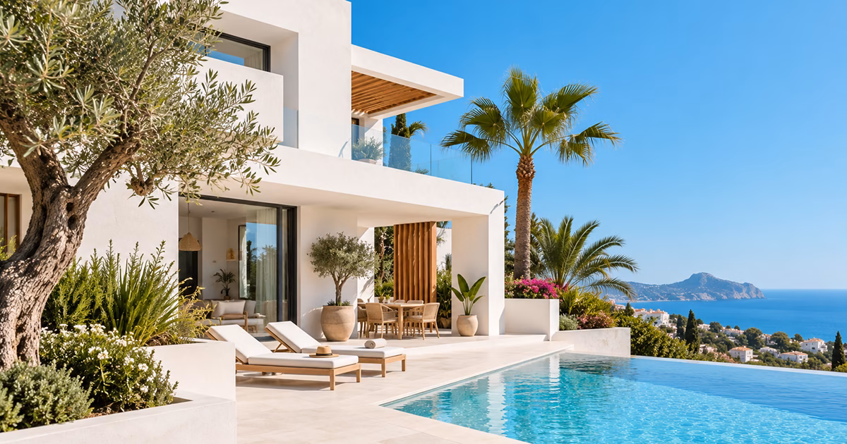 Villa moderne avec piscine en Espagne illustrant l’achat d’une résidence secondaire