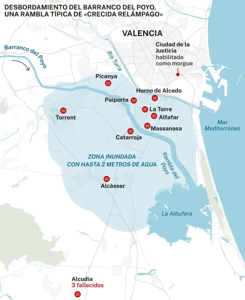 Carte des innondations de la DANA dans la région de Valence