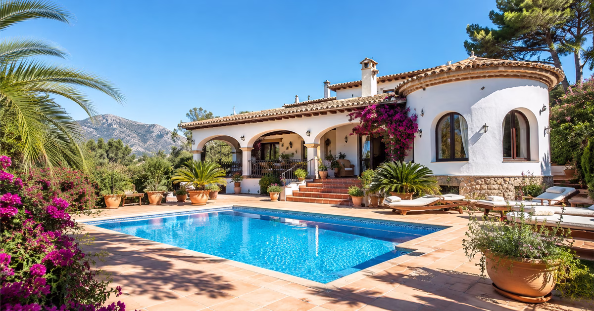 Villa avec piscine en Espagne illustrant l’ITP, ses taux par région et son paiement