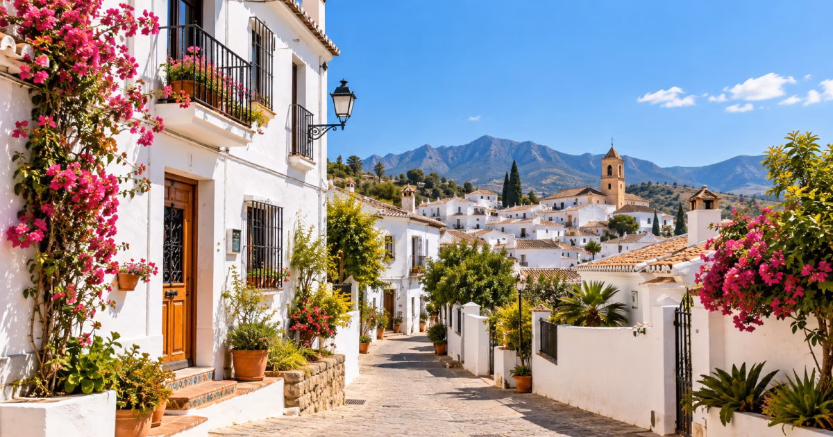 acheter-espagne-moins-100000-euros-ou-chercher Village blanc en Espagne avec maisons traditionnelles et vue montagneuse